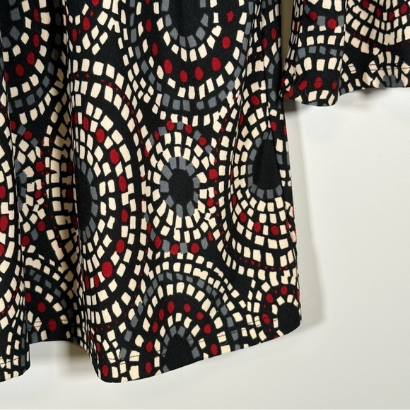 45. Raindance Cream Black Red Grey Print 3/4 Sleeve Size Large - Picture 8 of 13